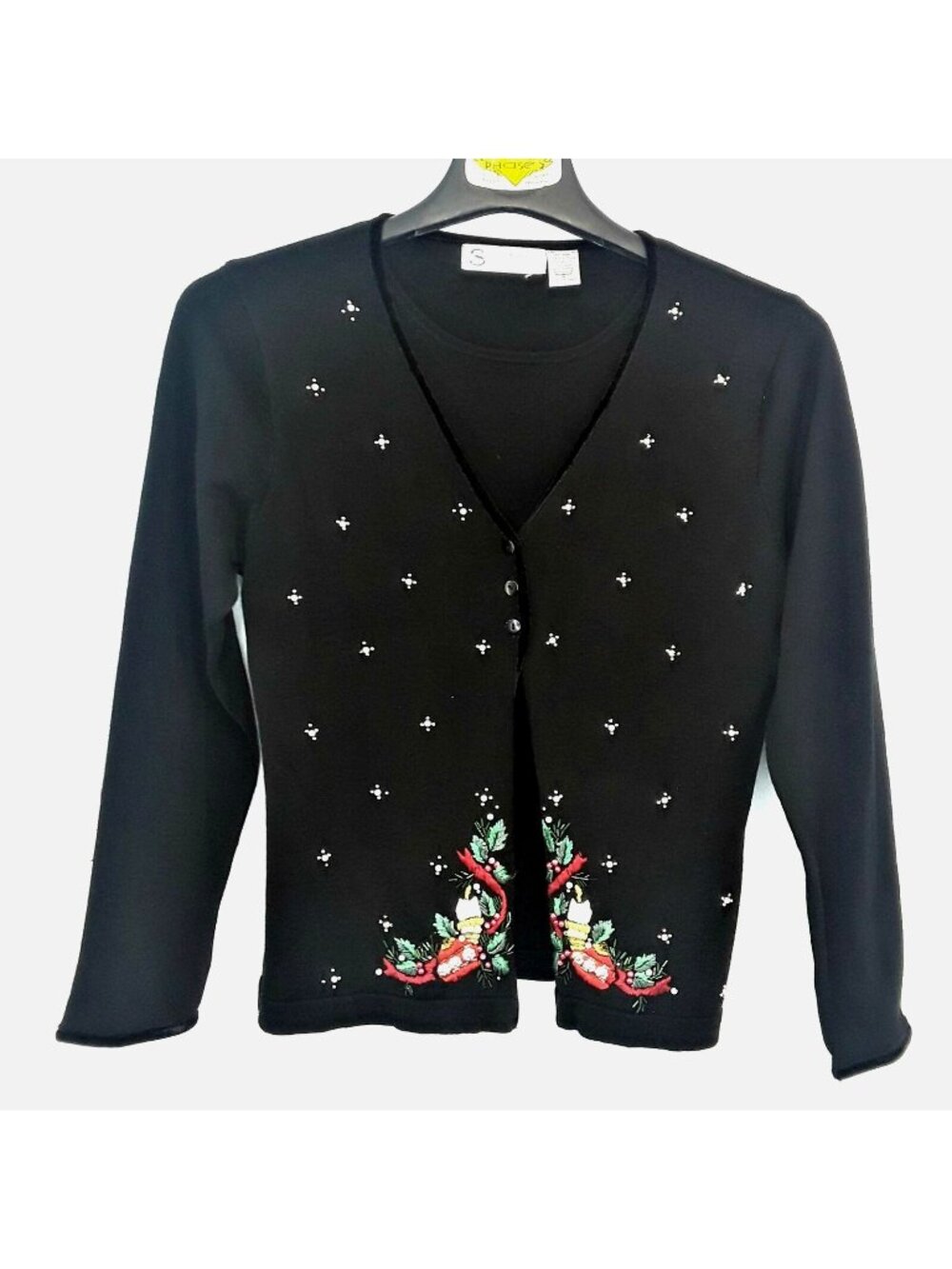 Studio Collection Christmas Layered Sweater Womens Medium Beaded Embroidered